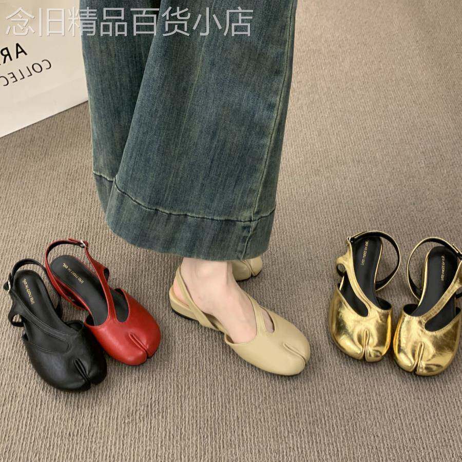 香港复古分趾猪蹄鞋后绊带凉鞋女2026夏季新款坡跟通勤玛丽珍女鞋