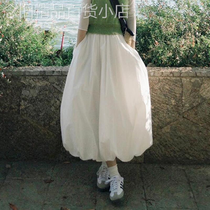 白色花苞半身裙女2025夏季新款时尚减龄百搭高腰显瘦中长款裙子