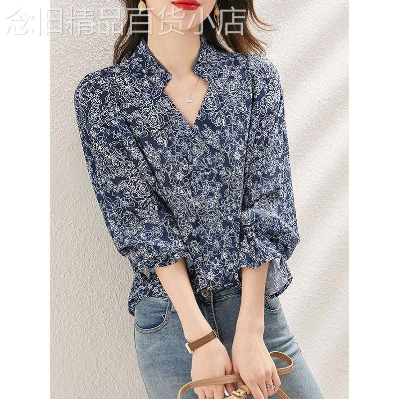 碎花雪纺衬衫女夏季2026新款设计感小众气质小衫七分短袖V领上衣