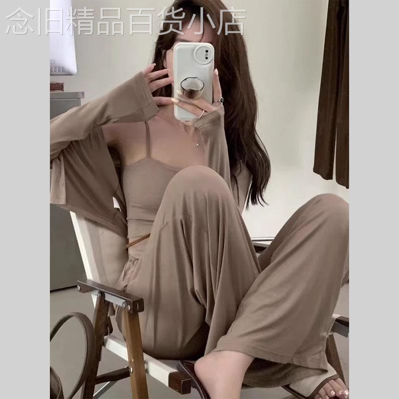 套装女春秋2025新款韩版设计感开衫背心吊带阔腿裤休闲时尚三件套