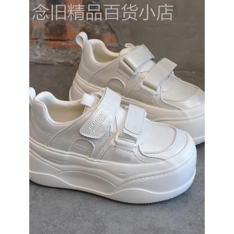 香港I.Tgreg尼龙搭扣休闲白鞋女士2025新款真皮厚底大脚趾面包鞋