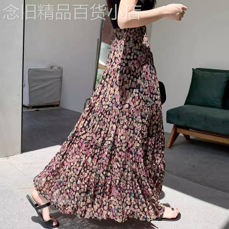 韩国绝美碎花蛋糕裙半身裙女夏季2025新款显瘦a字裙飘逸雪纺长裙