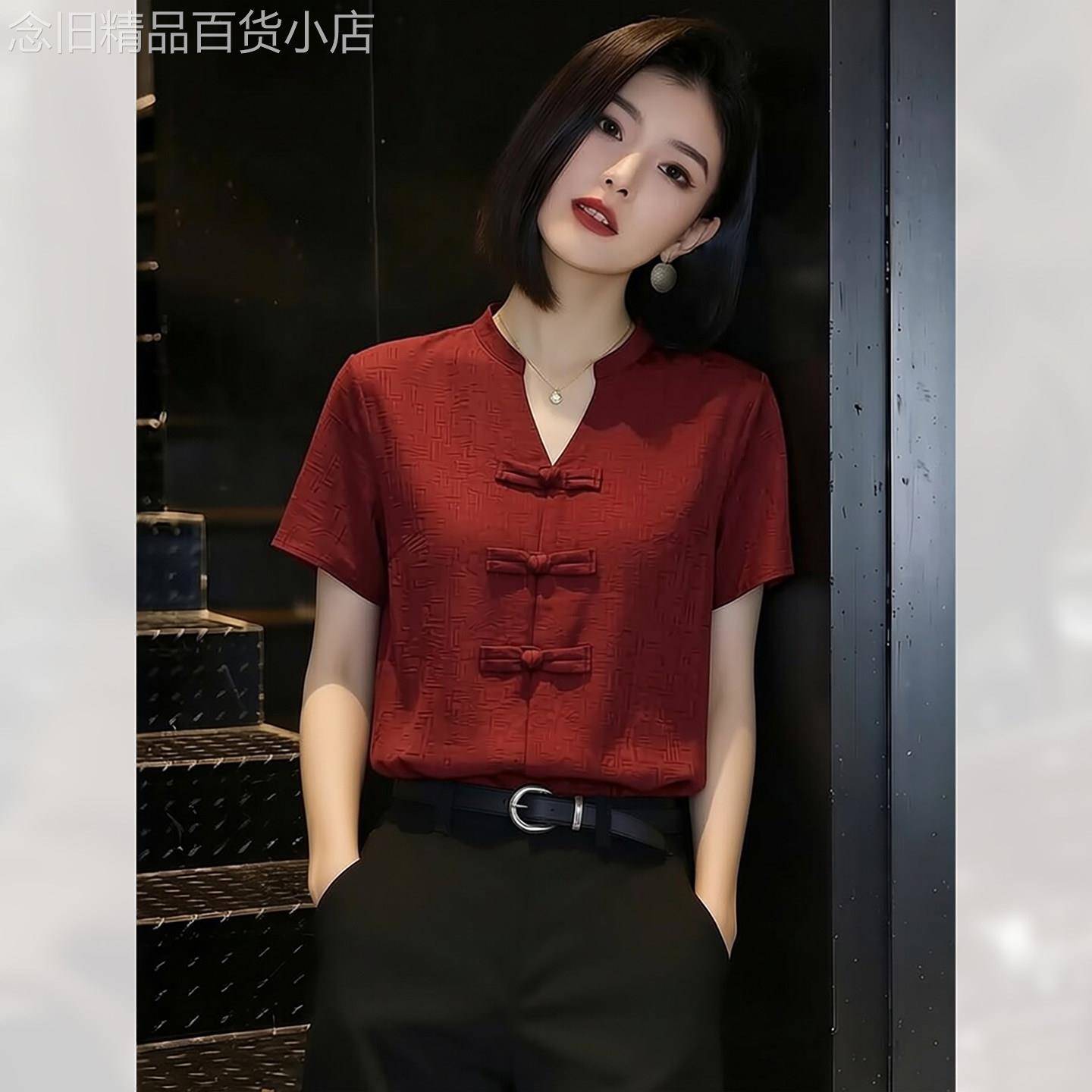 通勤复古新中式盘扣短袖衬衫女夏季2026年新款小众上衣超好看小衫