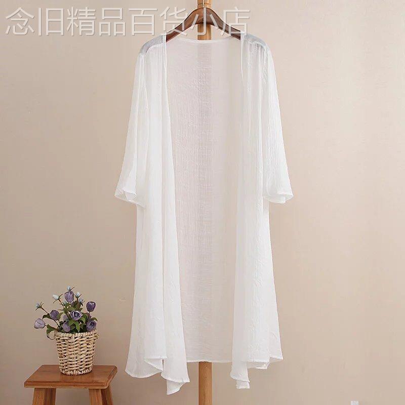 棉麻防晒衣外套亚麻披肩夏季配吊带裙子外搭开衫女中长版薄款披风