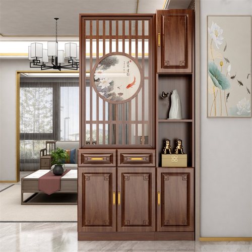 好运百世新中式入户客厅隔断柜