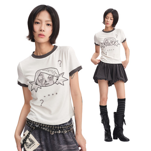 Oink oink Eziona艺术家联名印花短袖夏季凉感正肩t恤女修身显瘦