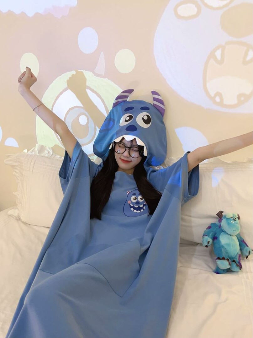 여성용 상어 잠옷 순수 코튼 여름 뉴 플러스 사이즈 플러스 사이즈 재미 있은 귀여운 동물 잠옷 BESTIES 자매 바닥 청소 스커트
