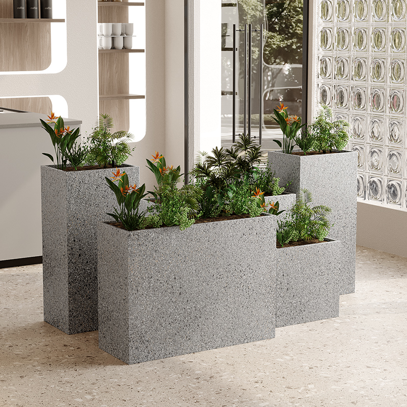 户外仿水磨石花箱组合餐厅奶茶店外摆隔断花坛庭院露台种植箱定制