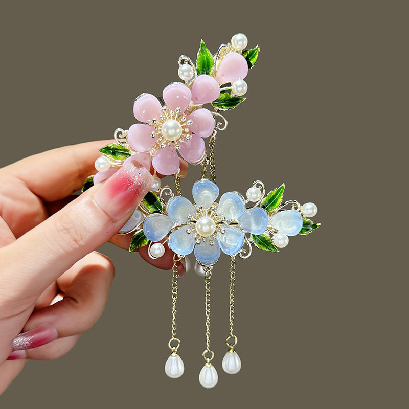 小清新淡雅玉兰花发夹超仙气质花朵合金弹簧夹古风珍珠流苏侧边夹,饰品/流行首饰/时尚饰品新,民族风发饰,淘宝优惠券,粉丝福利购,淘宝优惠卷