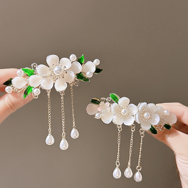 古风白玉兰流苏发夹仙女甜美花朵合金弹簧夹优雅气质珍珠侧边夹子,饰品/流行首饰/时尚饰品新,民族风发饰,淘宝优惠券,粉丝福利购,淘宝优惠卷
