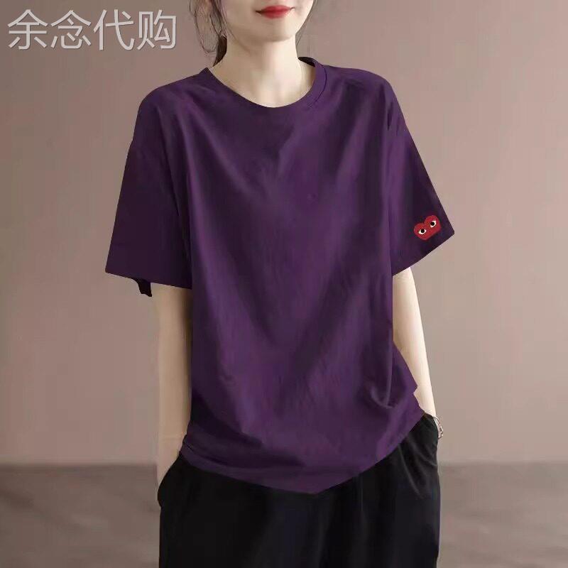 纯棉圆领短袖T恤女夏季新款宽松显瘦休闲百搭大尺码T恤衫减龄上衣