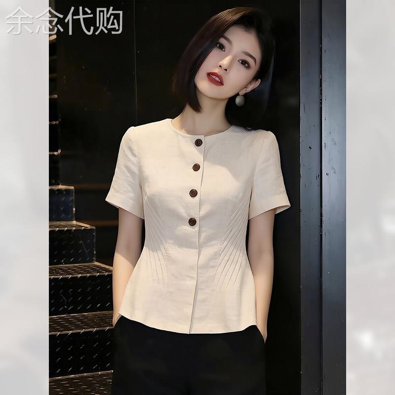轻熟风法式显瘦单排扣短袖T恤女夏季2026年新款时尚洋派上衣小衫