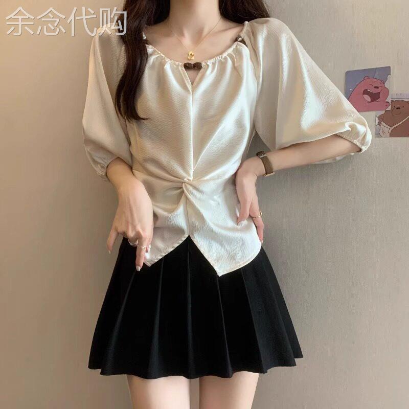 潮牌法式设计感短袖衬衫女夏季2026新款大码胖mm不规则T恤上衣女