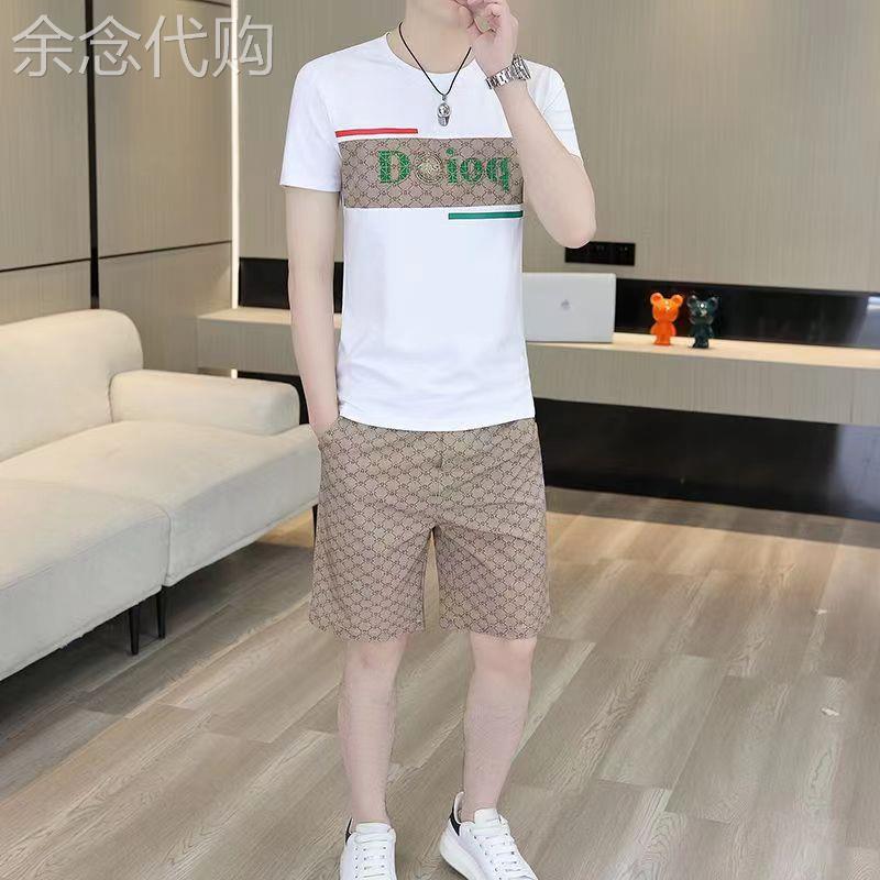 夏季套装男潮流休闲帅气印花冰丝圆领短袖短裤2026新款男士两件套