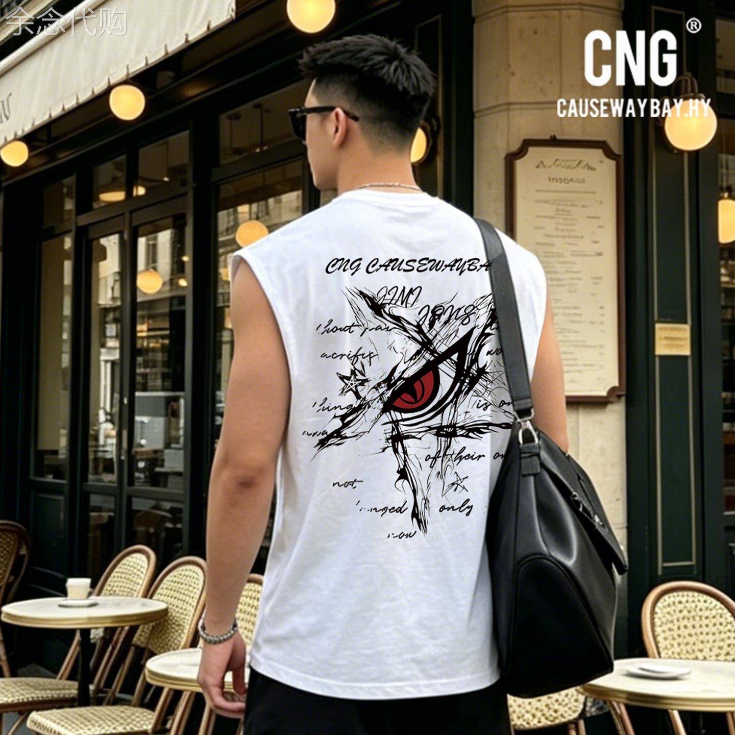 CNG 潮牌暗黑风红眼涂鸦无袖背心男夏季宽松坎肩高街健身外穿马甲