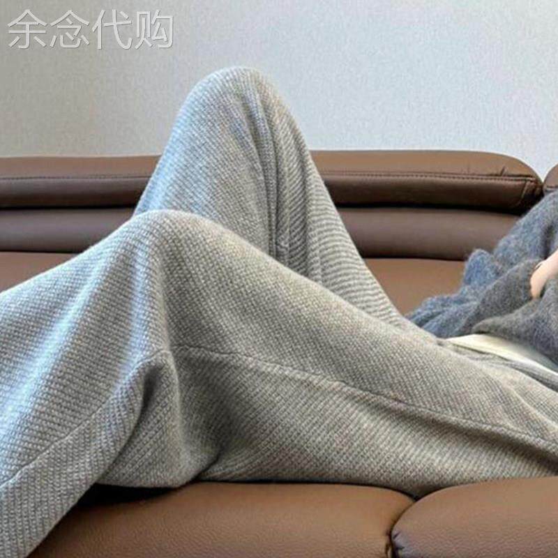 版型巨好看的灰色针织阔腿裤女2025超火新款春小个子直筒裤长裤子