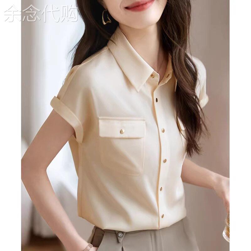 高端翻领雪纺衬衫女士夏季韩版气质显瘦上衣休闲时尚简约短袖衬衣