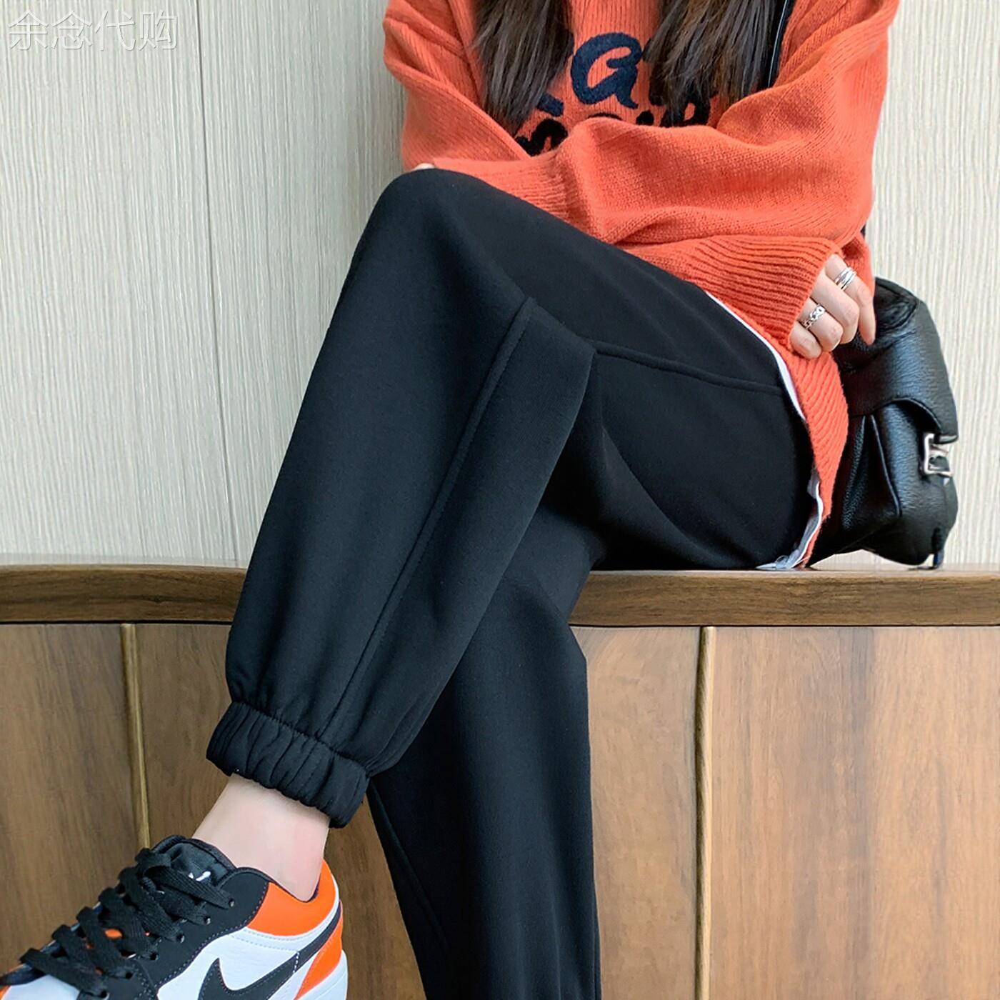 潮牌高腰百搭黑色运动裤女春秋季2026年新款宽松显瘦休闲束脚卫裤
