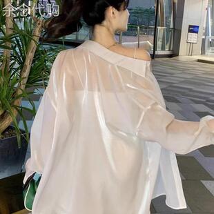白色人鱼姬防晒开衫衬衫女夏季欧货珠光防晒衣洋气外搭上衣薄外套