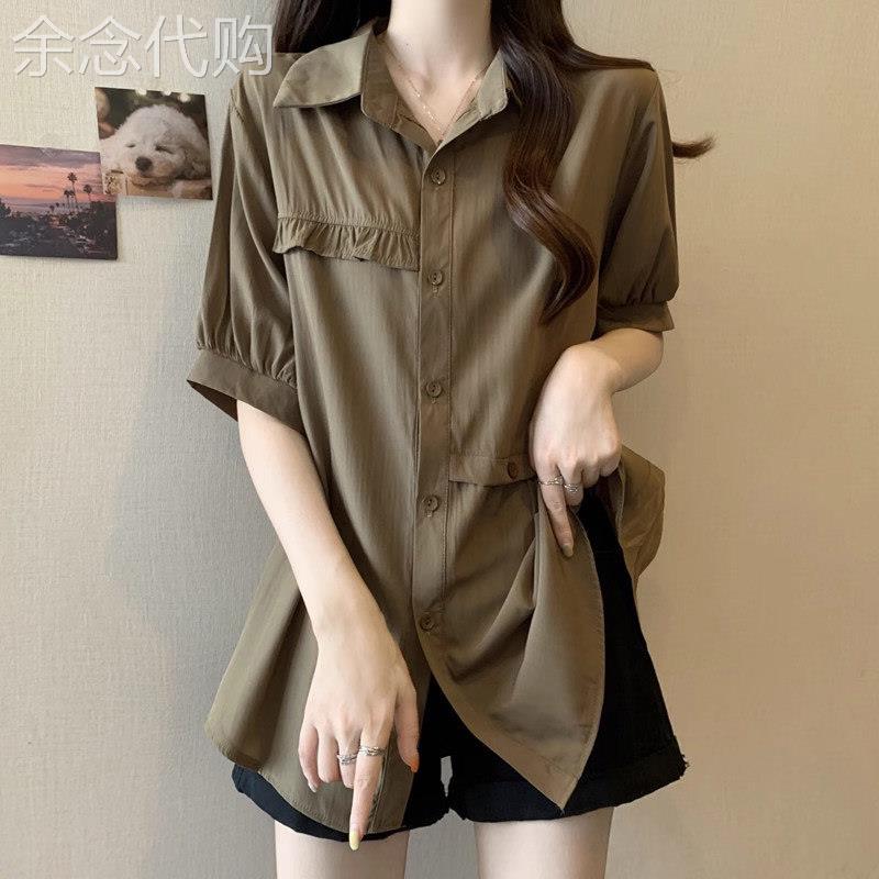 雪纺衬衫女短袖夏季薄款2026新款宽松大码设计感休闲女士衬衣上衣