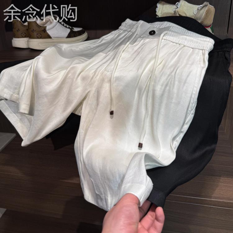 潮牌高品质抗皱天丝亚麻短裤男士夏季薄款老钱风五分裤宽松半截裤