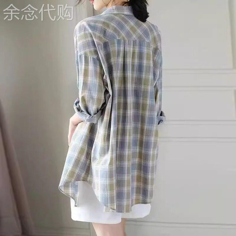格子衬衫女长袖夏季2026新款薄宽松大码中长款防晒衣空调开衫上衣