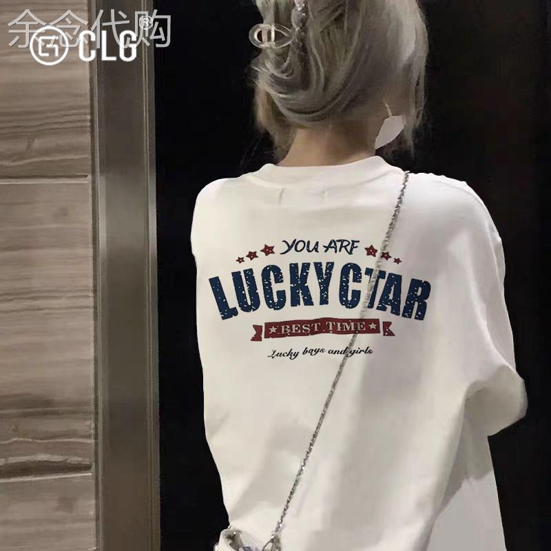 香港CLG潮牌白色T恤女款短袖夏季新款纯棉重磅美式宽松高级感半袖