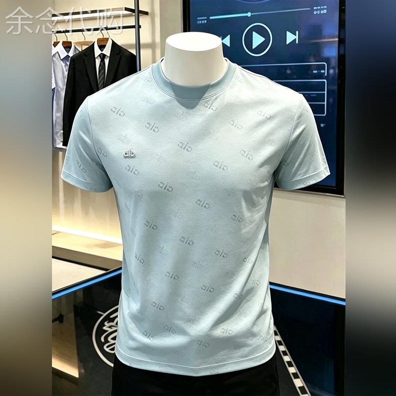 轻奢潮牌满印短袖T恤男士2026夏季丝光棉欧货男装半袖衫百搭上衣