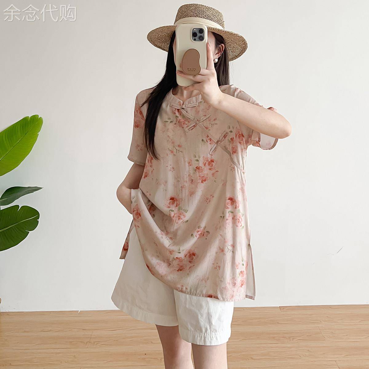 棉绸上衣女2026夏季薄款透气显瘦国风盘扣短袖衬衫舒适中长版T恤