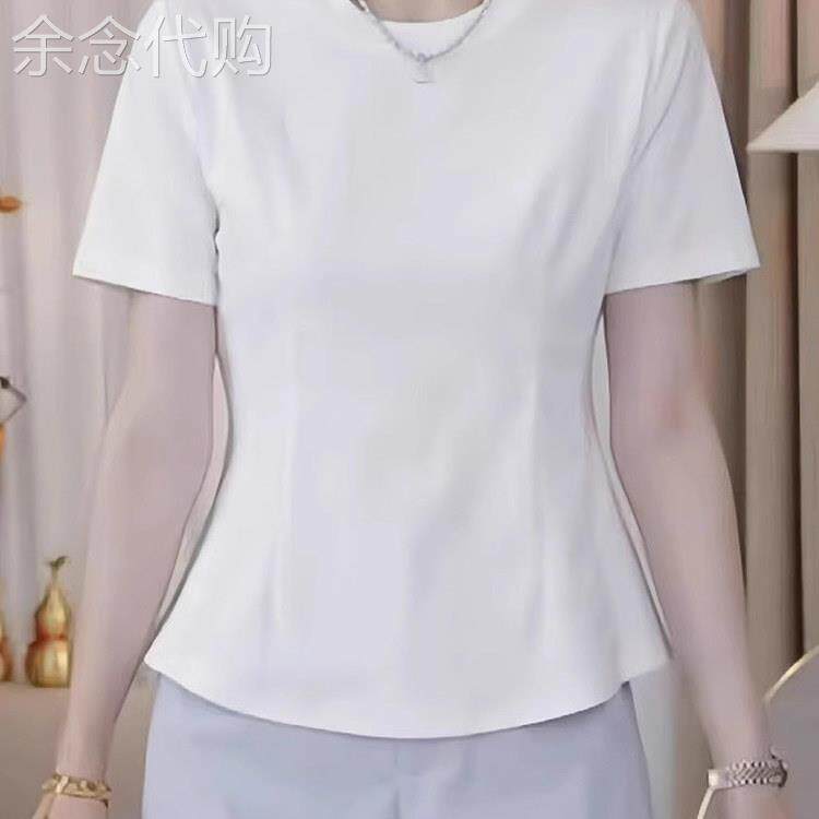 韩国大码白色荷叶边短袖t恤女夏季胖MM时尚宽松百搭气质正肩上衣