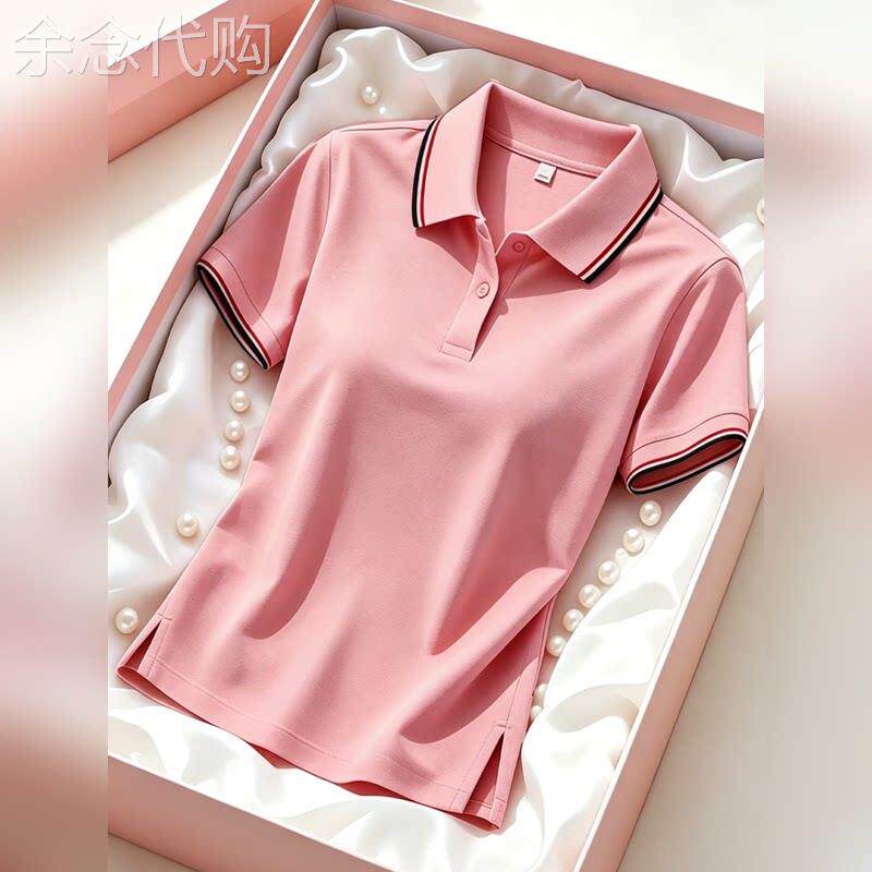 潮牌运动纯棉polo衫T恤女短袖新款职业时尚洋派休闲翻领T恤上衣