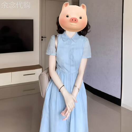 法式蓝色短袖衬衫洋装女2026夏季新款高级感今年流行的漂亮裙子