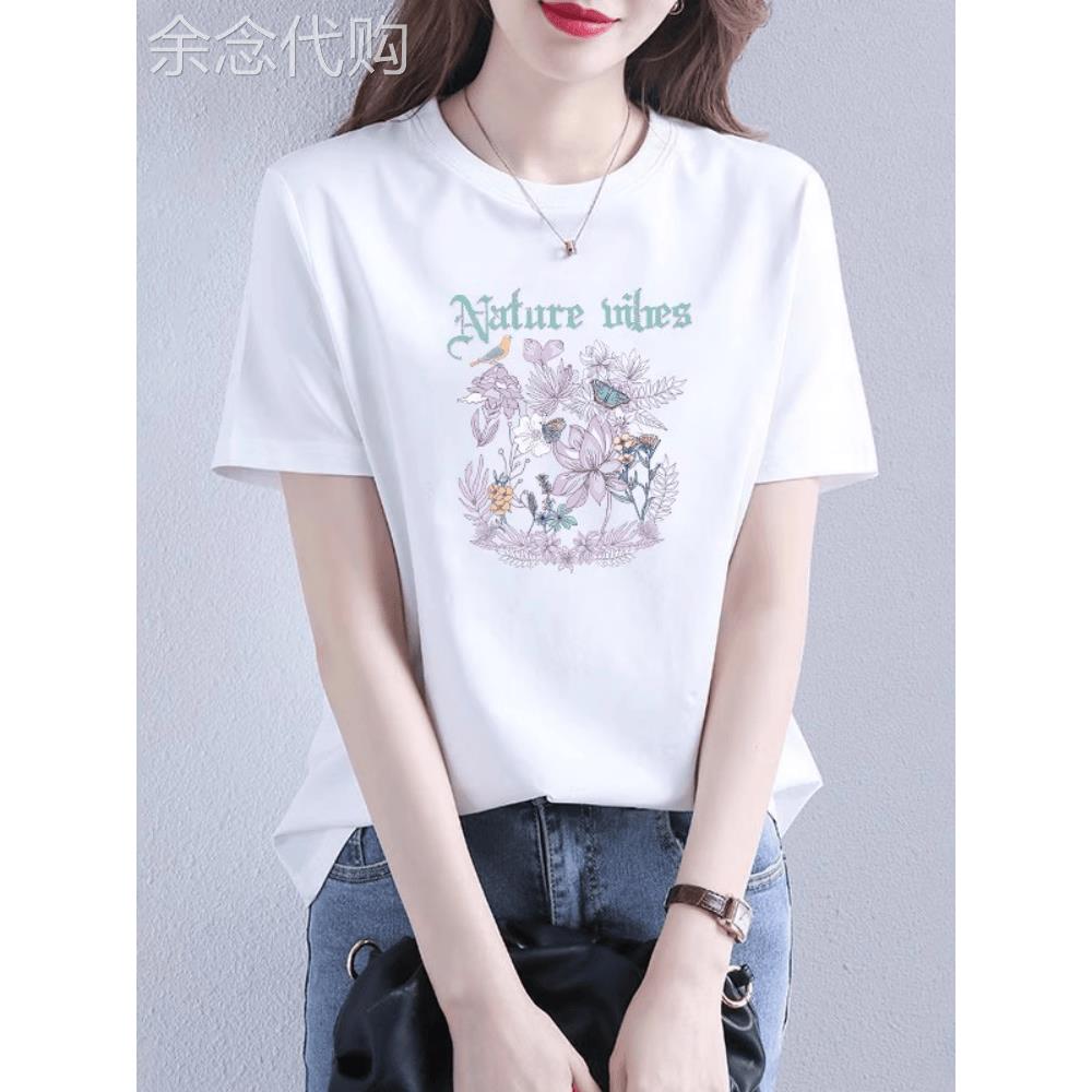 时尚品牌经典新款白色短袖女式t恤夏季新款t恤韩式印花宽松多用途