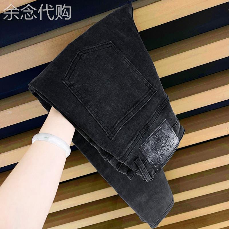 意大利高端牛仔裤男士合体直筒潮流黑灰色简约百搭弹力休闲长裤子