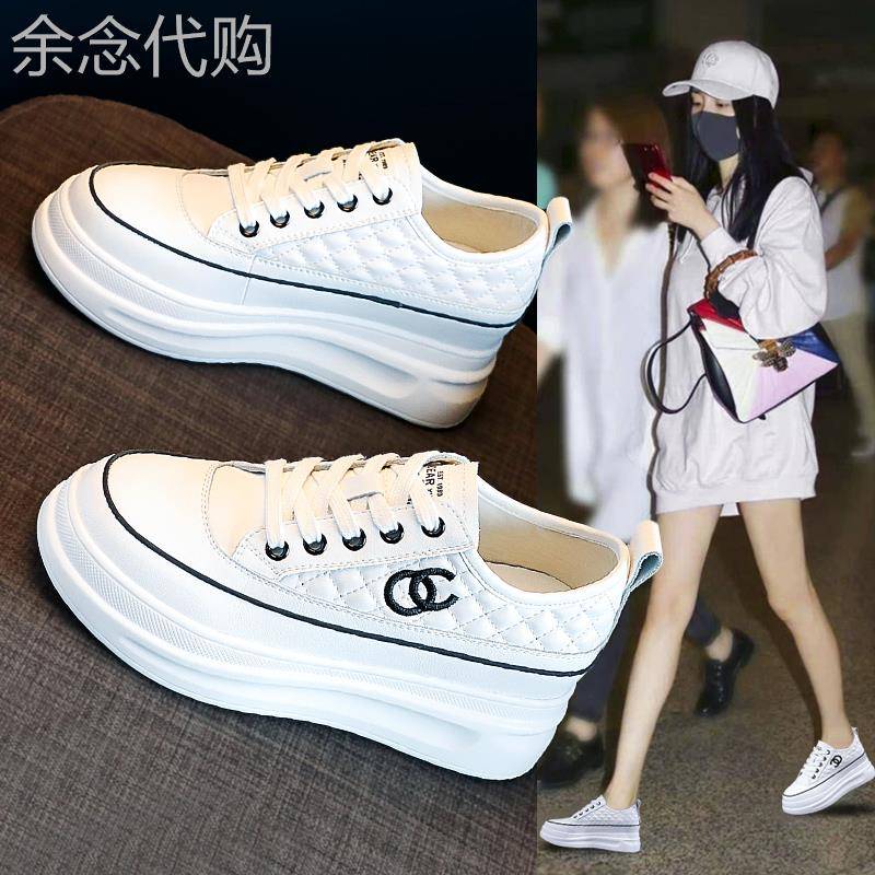 明星同款内增高小白鞋女鞋2025新款春秋真皮松糕厚底运动休闲包鞋