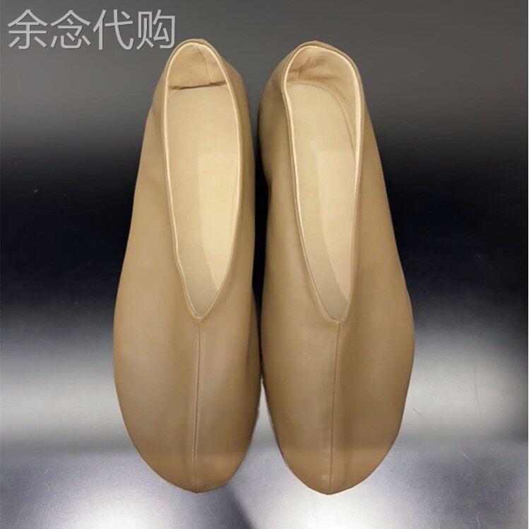 圆头浅口一脚蹬平底小皮鞋女真皮奶奶韩版百搭简约单鞋瓢鞋豆豆鞋