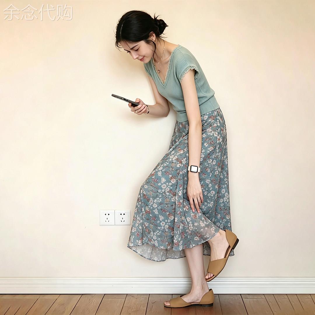 气质蓝色上衣半身裙子两件套女2026夏季小个子高级感巨好看一整套