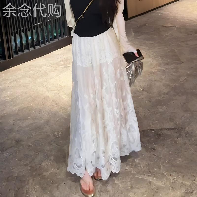 蕾丝半身裙女2026春季新款高腰简约休闲宽松显瘦百搭镂空a字裙