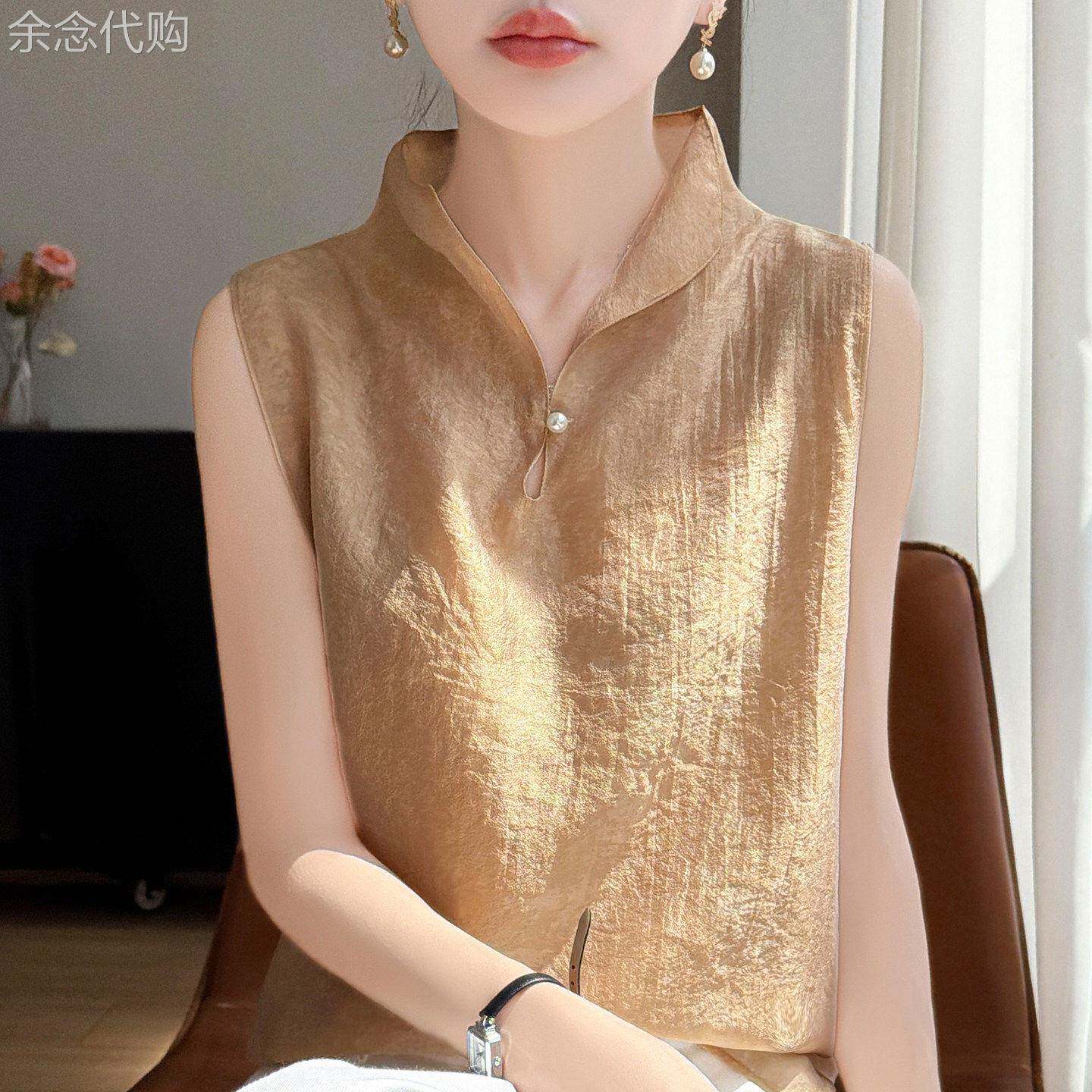 新中式无袖衬衫女夏季2026新款复古盘扣立领气质宽松小衫国风上衣