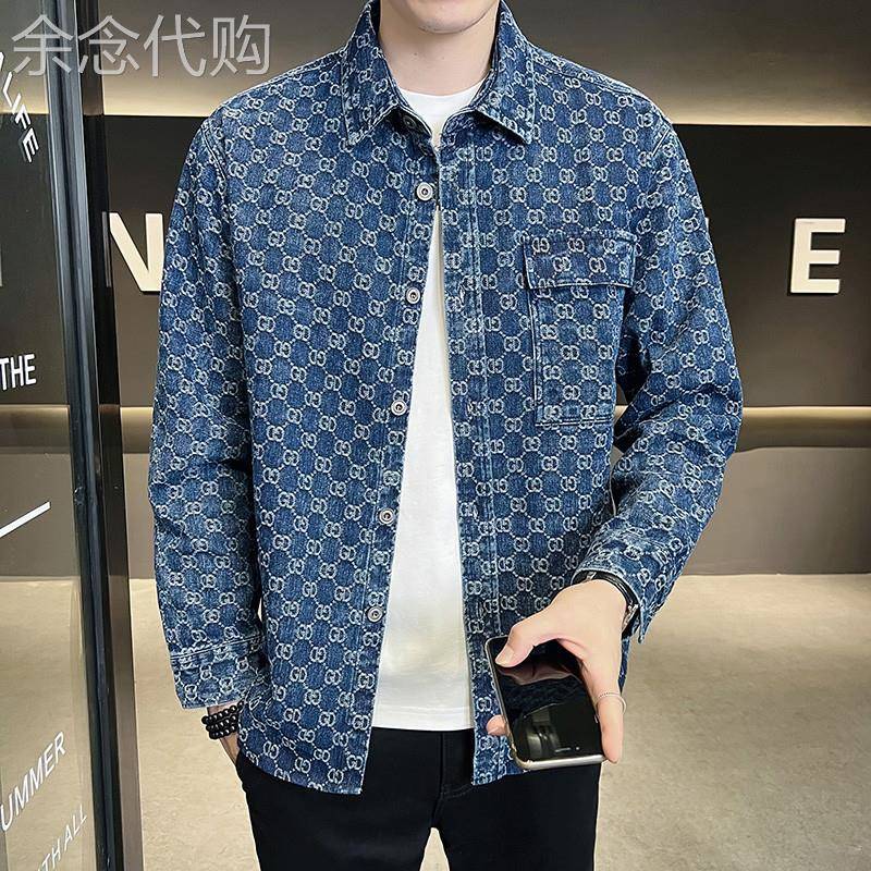 牛仔衬衣男士2026年宽松痞帅个性印花工装衬衫休闲百搭男装夹克潮