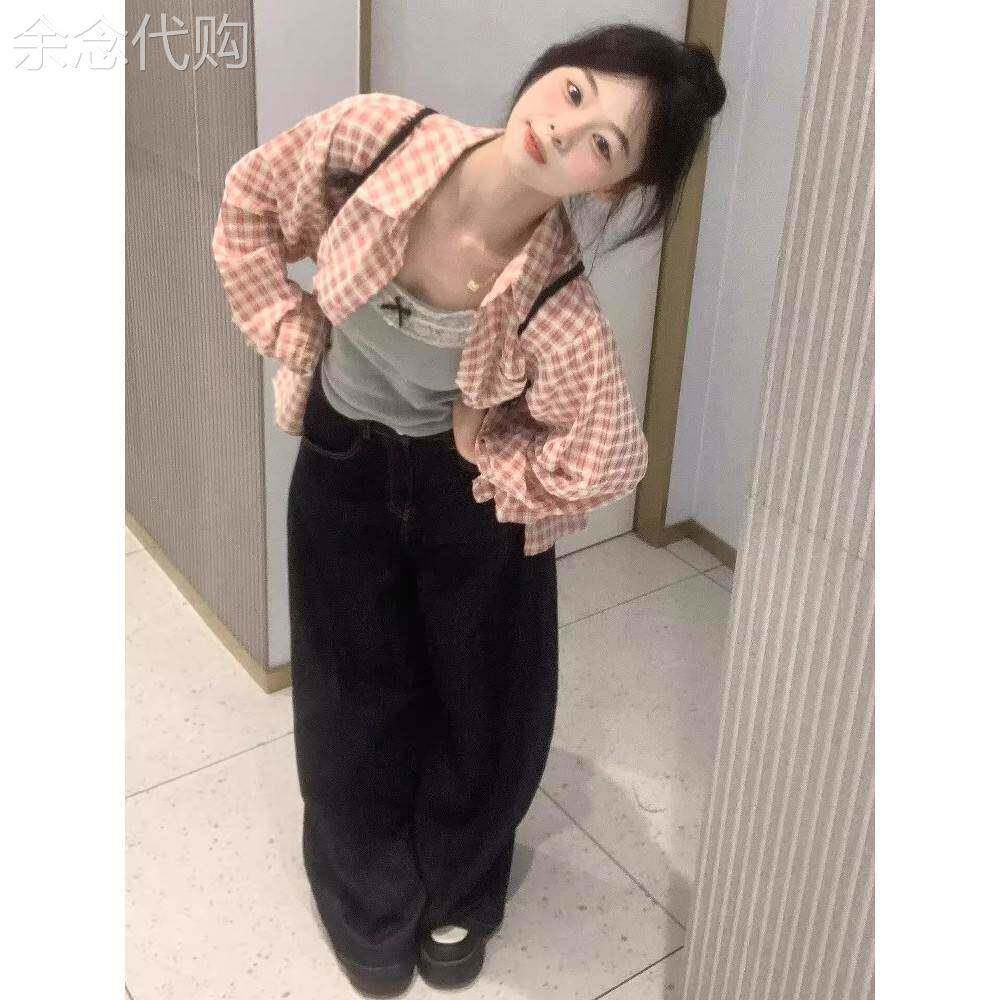 高端粉色格子衬衫夹克薄女式2026春秋季新款宽松慵懒衬衫长袖上衣