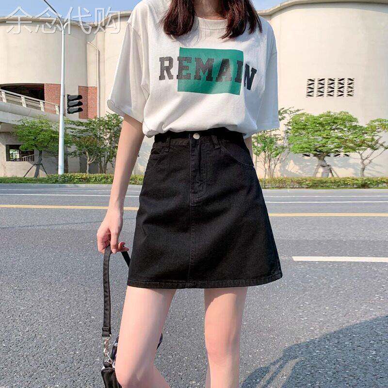 潮牌薄款黑色半身短裙女夏季2026年新款高腰显瘦a字防走光牛仔裙