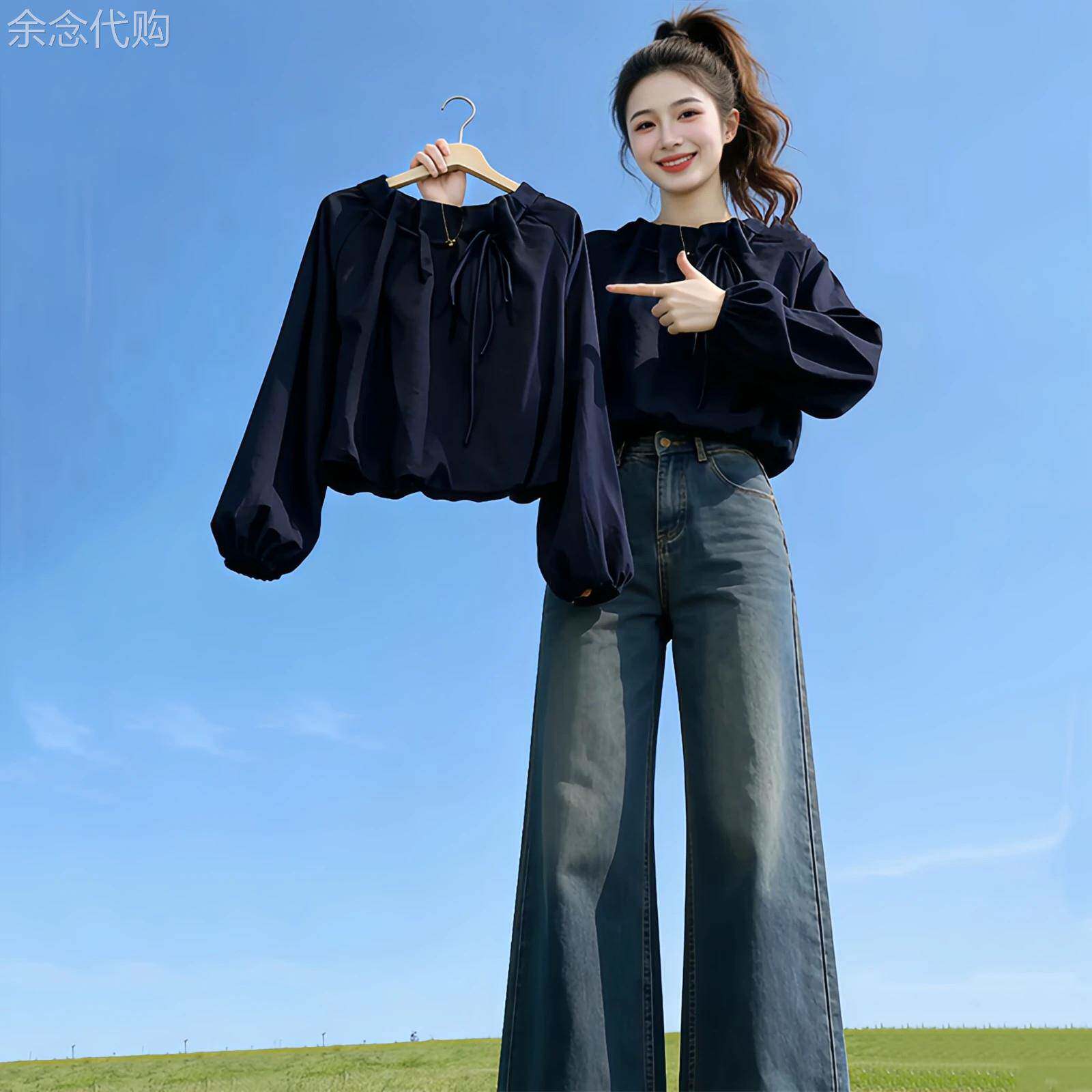 长袖衬衫女春秋2026新款高级感减龄洋气大码小个子短款打底衫上衣