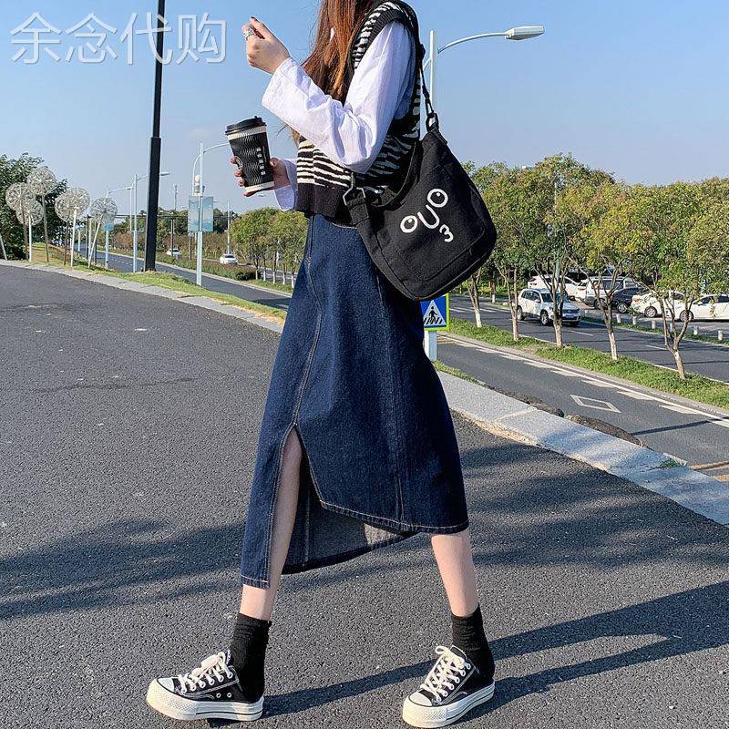 牛仔半身裙女2025年新款不规则夏季薄款高腰显瘦a字开叉中长裙子