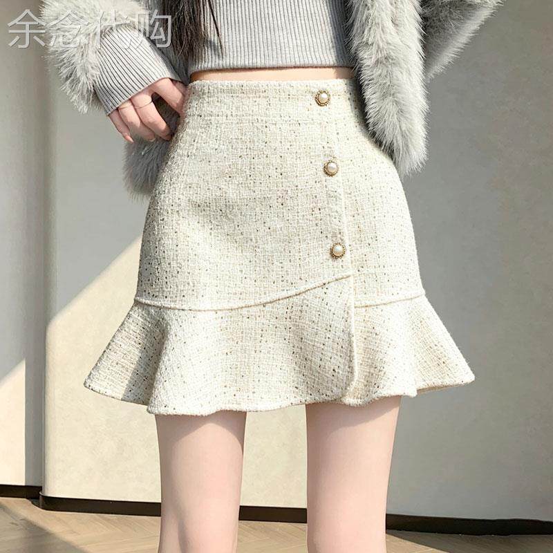 小香风亮片包臀半身裙女2026年秋冬季新款高腰显瘦a字鱼尾短裙子
