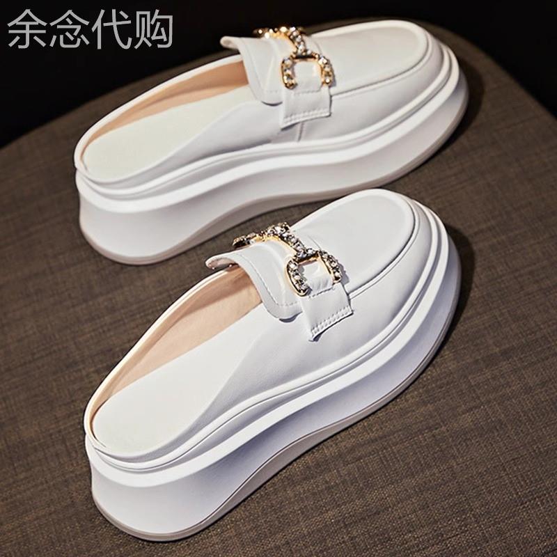 明星同款真皮包头半拖鞋女2026夏季新款内增高厚底小白鞋外穿凉拖