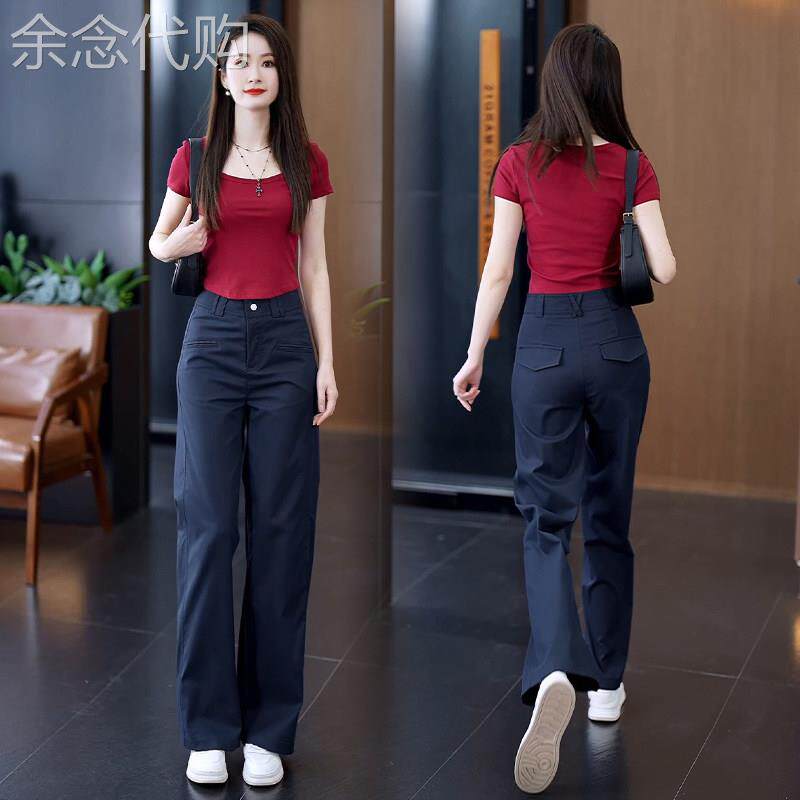 高档天丝棉西装阔腿裤女春秋新款高腰显瘦休闲西装裤百搭直筒裤子
