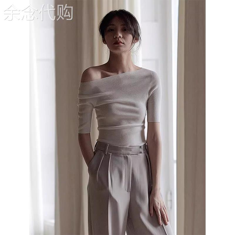 法式一字肩短袖t恤女夏季薄款2026新款高级感修身内搭打底衫上衣