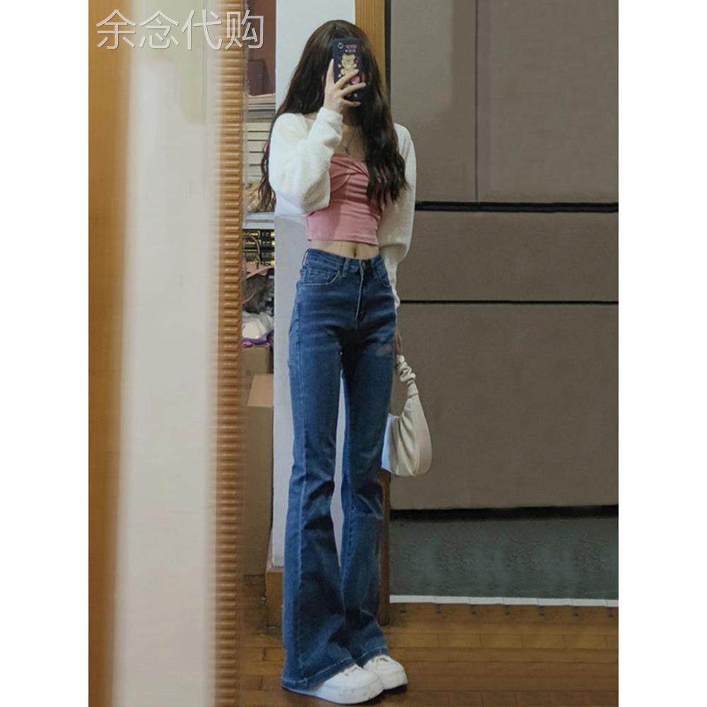 高腰显瘦马蹄裤牛仔裤女2025春秋季新款加绒百搭阔腿裤微喇叭裤子
