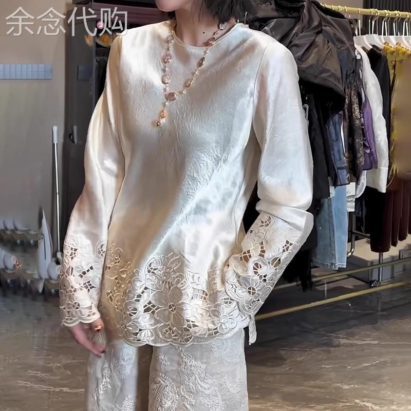 欧货轻奢高端杏色上衣女2026年夏季新款气质优雅百搭显白长袖上衣